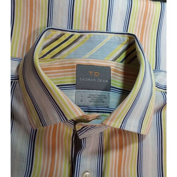 Thomas Dean Shirt Men's Large Yellow Orange Striped Long Sleeve Button Front - Picture 6 of 8